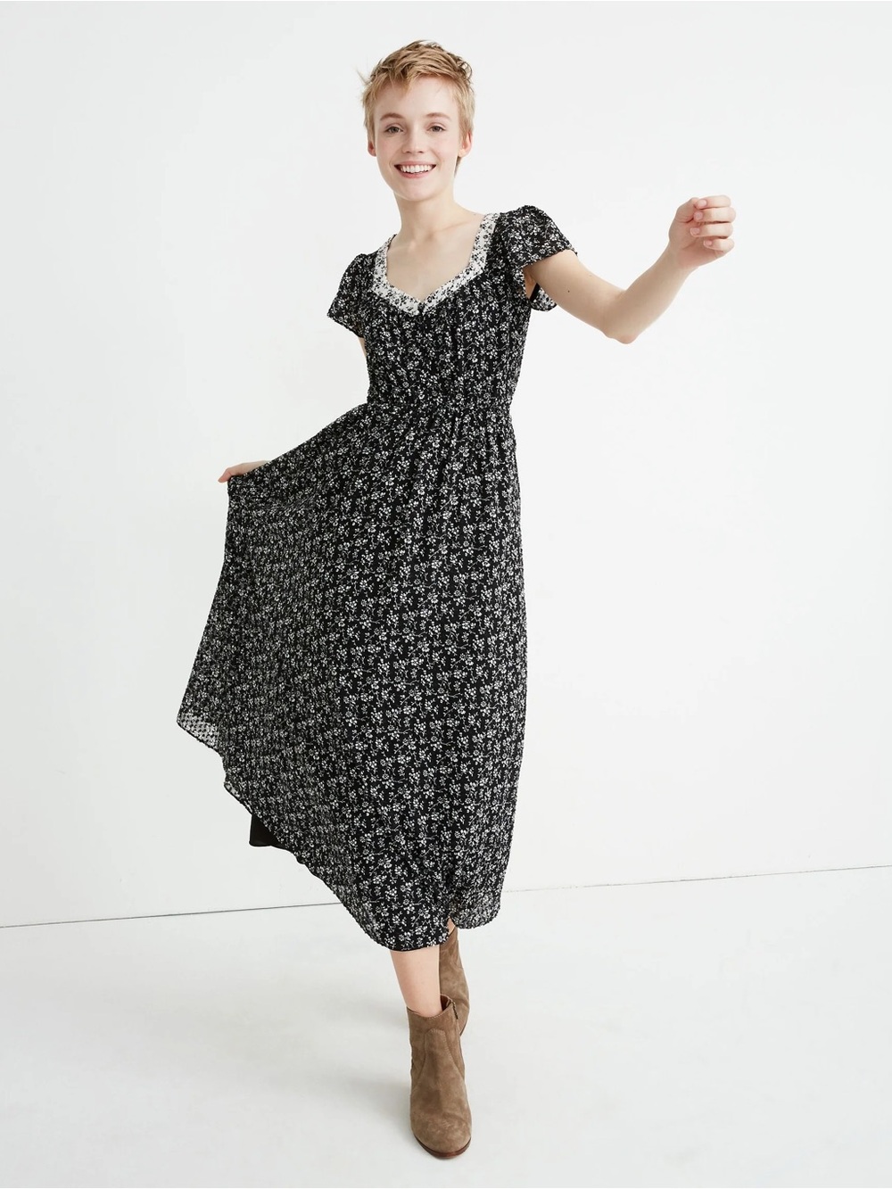 Black & White Floral Midi Madewell Dress